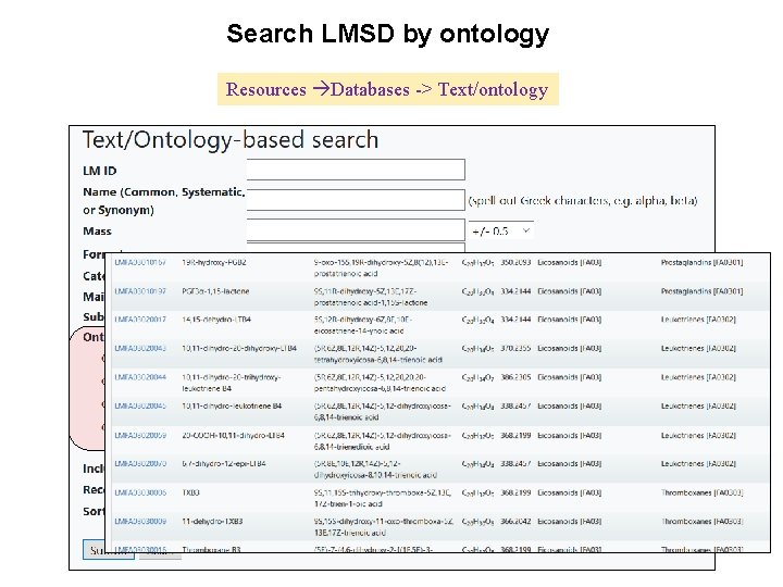 Search LMSD by ontology Resources Databases -> Text/ontology 