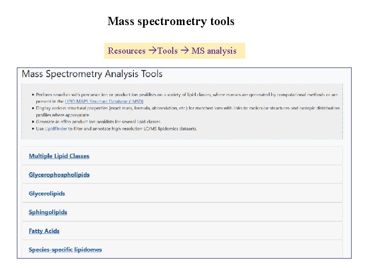 Mass spectrometry tools Resources Tools MS analysis 