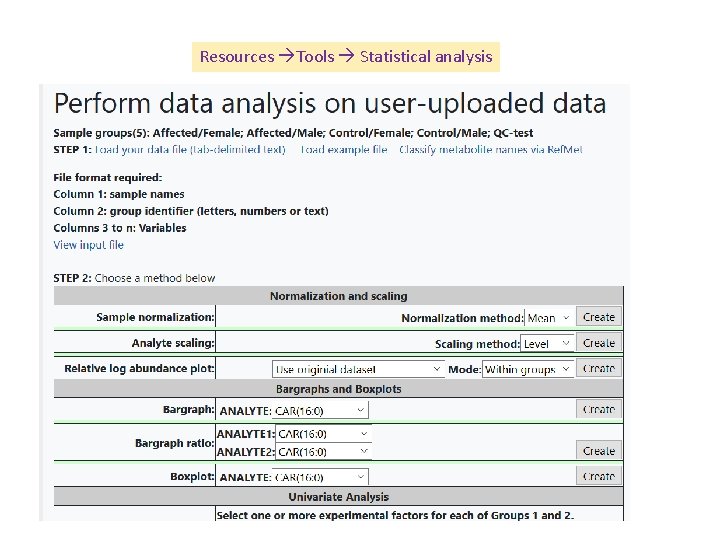 Resources Tools Statistical analysis 