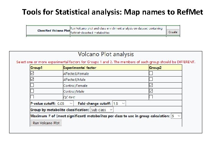 Tools for Statistical analysis: Map names to Ref. Met 