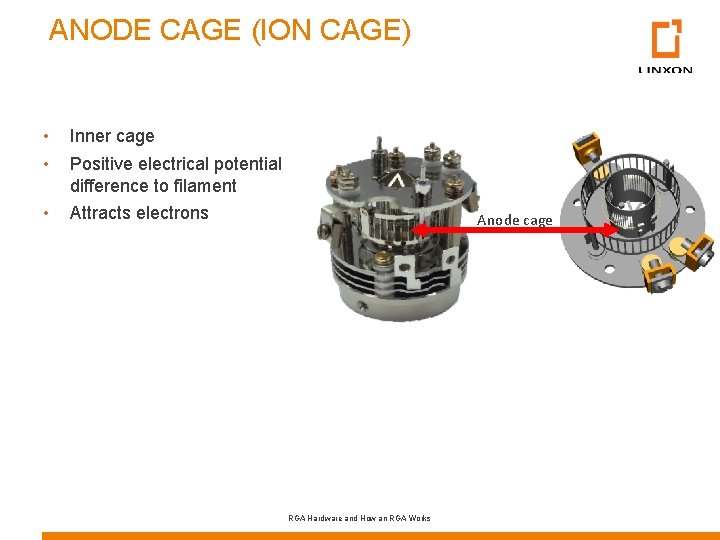 ANODE CAGE (ION CAGE) • • Inner cage • Attracts electrons Positive electrical potential