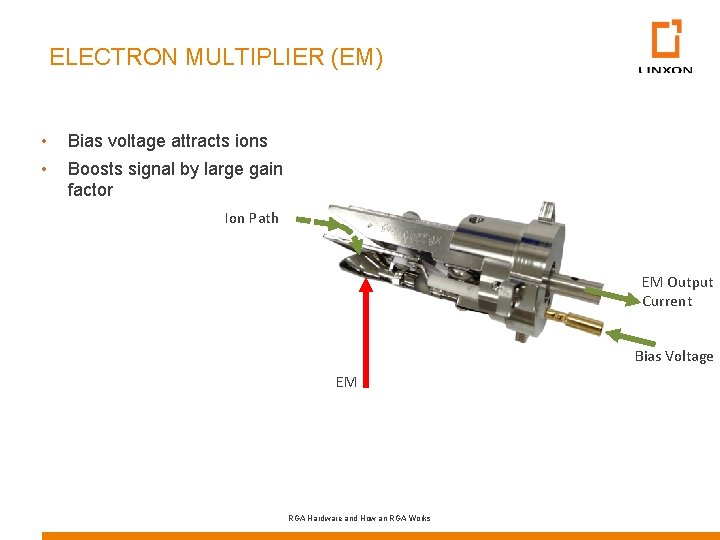 ELECTRON MULTIPLIER (EM) • • Bias voltage attracts ions Boosts signal by large gain