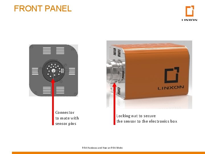 FRONT PANEL Connector to mate with sensor pins Locking nut to secure the sensor