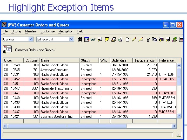 Highlight Exception Items 