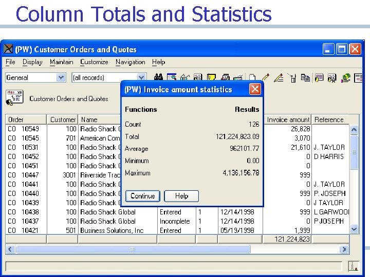 Column Totals and Statistics 