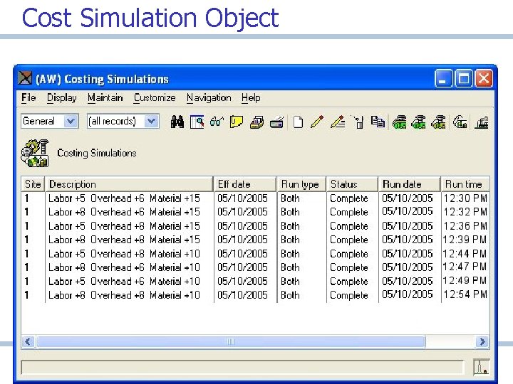 Cost Simulation Object 