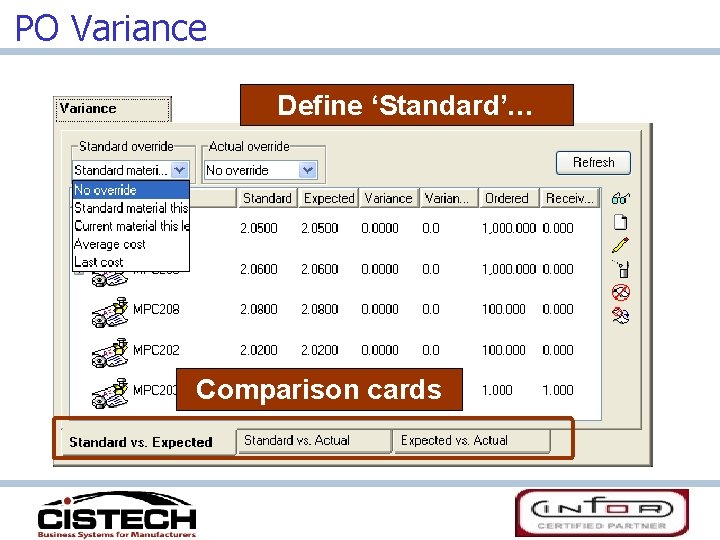 PO Variance Define ‘Standard’… Comparison cards 