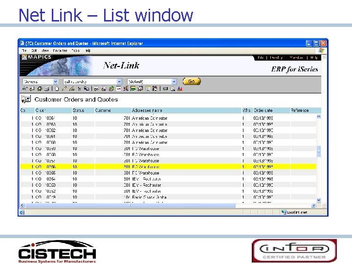 Net Link – List window 