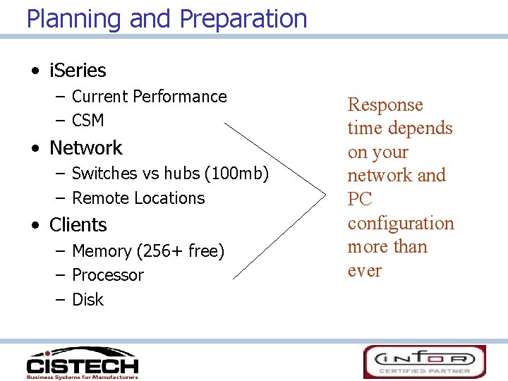 Planning and Preparation • i. Series – Current Performance – CSM • Network –