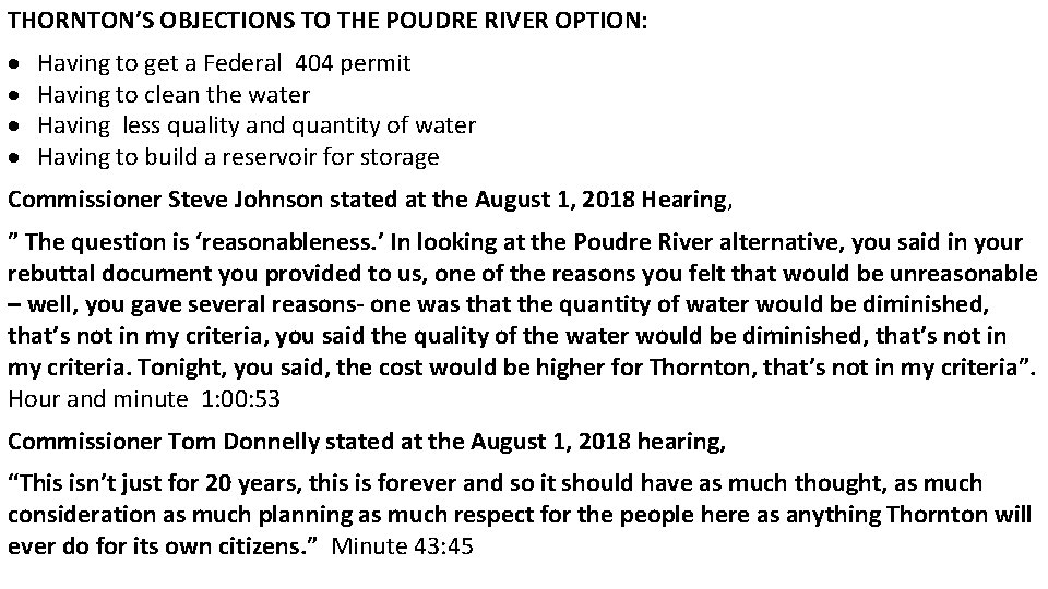 THORNTON’S OBJECTIONS TO THE POUDRE RIVER OPTION: Having to get a Federal 404 permit