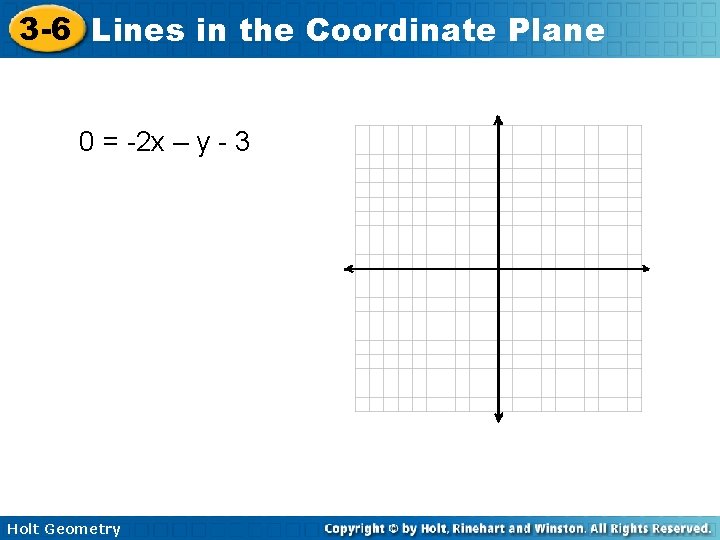 3 -6 Lines in the Coordinate Plane 0 = -2 x – y -