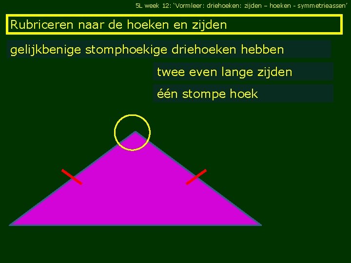5 L week 12: ‘Vormleer: driehoeken: zijden – hoeken - symmetrieassen’ Rubriceren naar de
