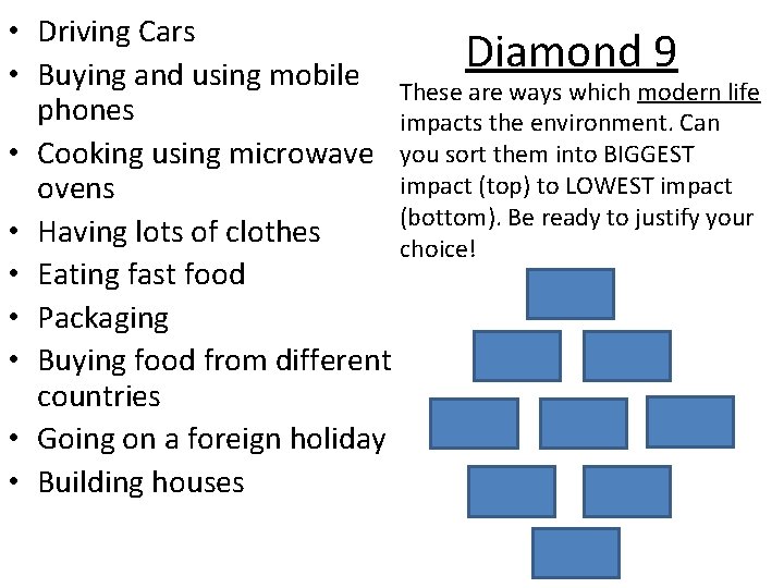  • Driving Cars Diamond 9 • Buying and using mobile These are ways