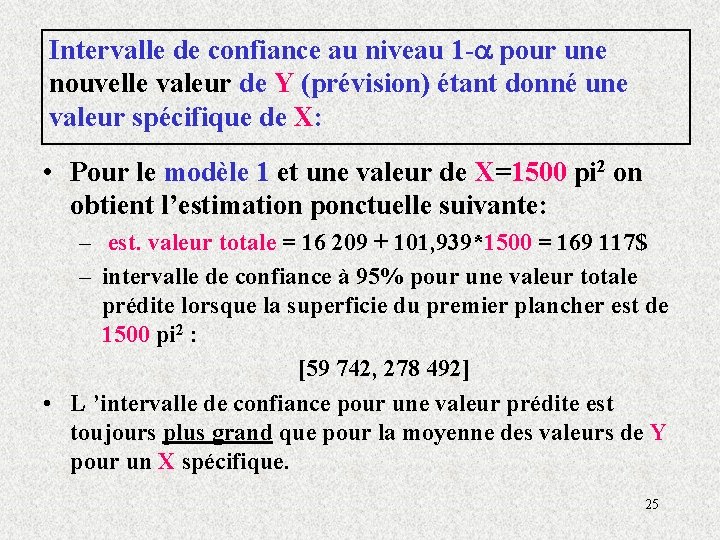 Intervalle de confiance au niveau 1 - pour une nouvelle valeur de Y (prévision)