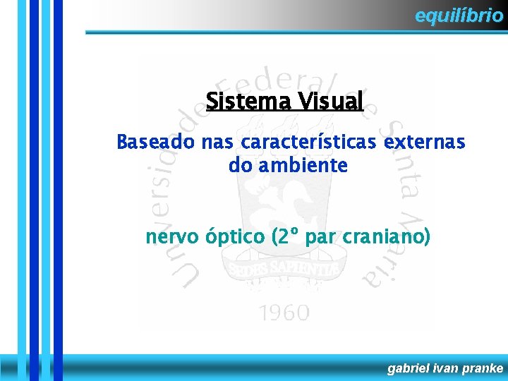 equilíbrio Sistema Visual Baseado nas características externas do ambiente nervo óptico (2º par craniano)