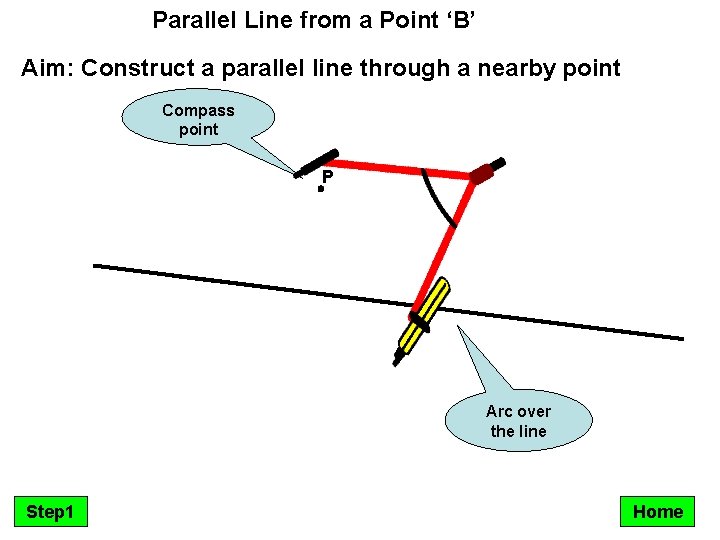 Parallel Line from a Point ‘B’ Aim: Construct a parallel line through a nearby