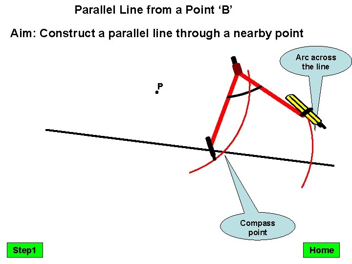 Parallel Line from a Point ‘B’ Aim: Construct a parallel line through a nearby