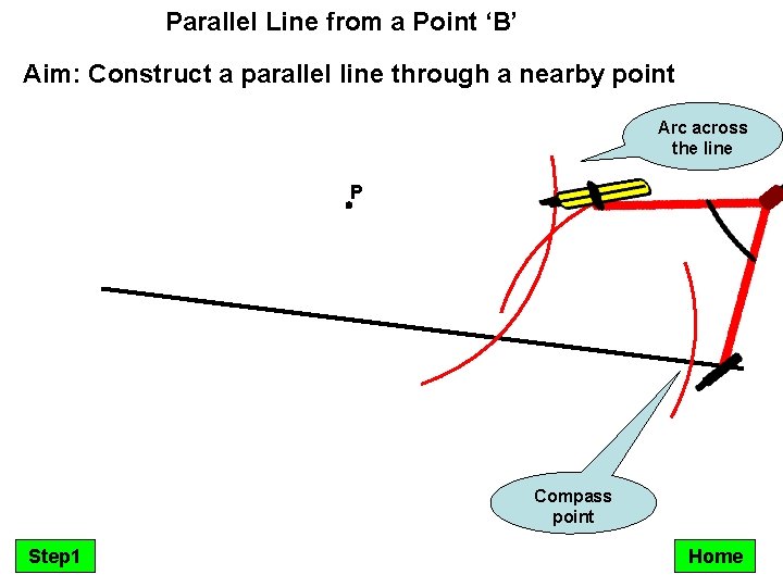 Parallel Line from a Point ‘B’ Aim: Construct a parallel line through a nearby