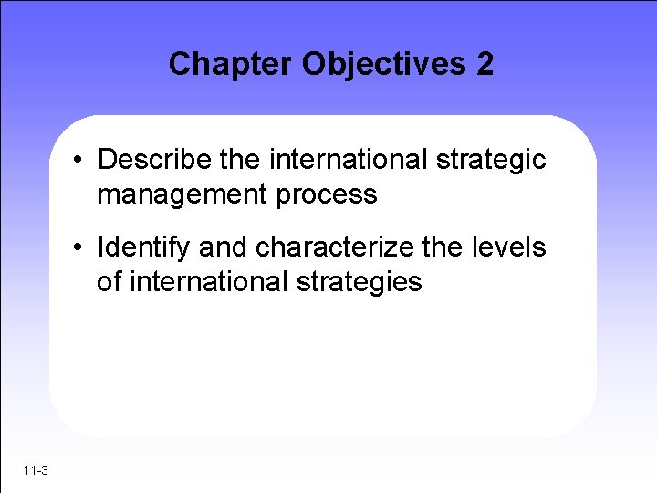 Chapter Objectives 2 • Describe the international strategic management process • Identify and characterize