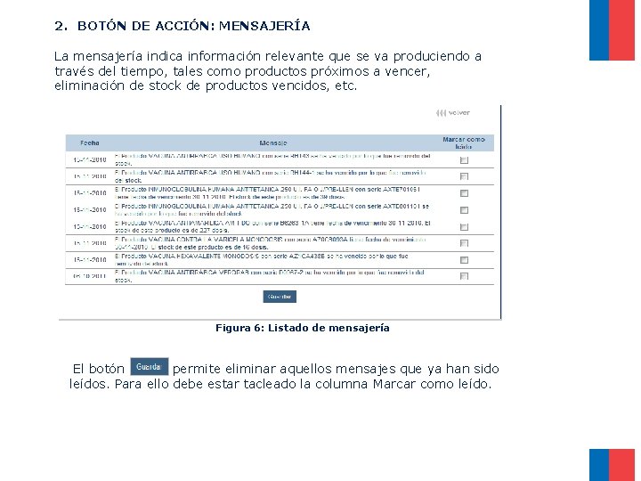 2. BOTÓN DE ACCIÓN: MENSAJERÍA La mensajería indica información relevante que se va produciendo