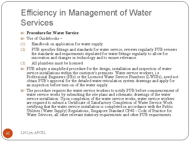 Efficiency in Management of Water Services Procedure for Water Service Use of Guidebooks –