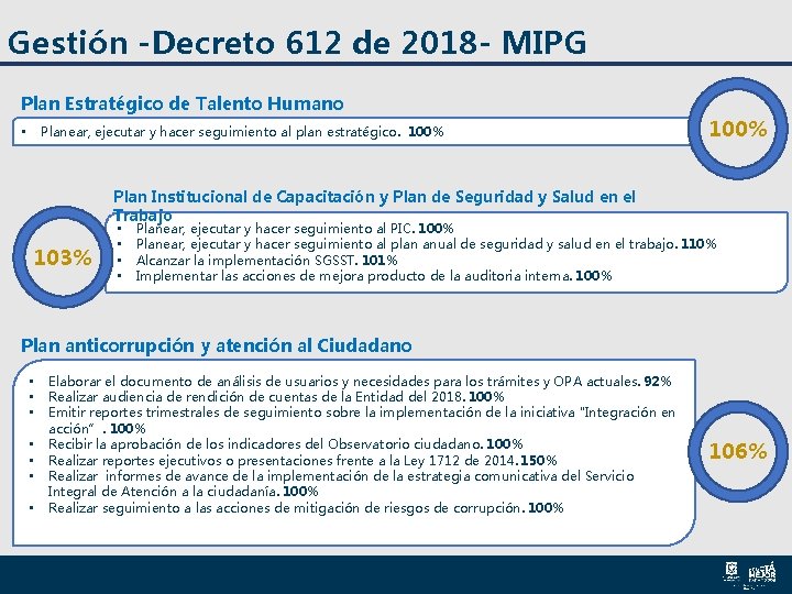 Gestión -Decreto 612 de 2018 - MIPG Plan Estratégico de Talento Humano Planear, ejecutar Gestión -Decreto 612 de 2018 - MIPG Plan Estratégico de Talento Humano Planear, ejecutar