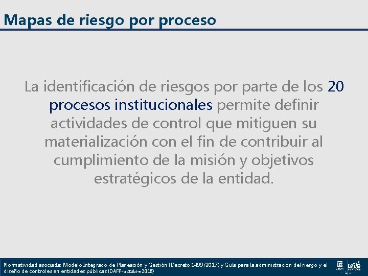 Mapas de riesgo por proceso La identificación de riesgos por parte de los 20 Mapas de riesgo por proceso La identificación de riesgos por parte de los 20