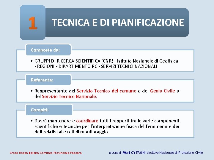 1 TECNICA E DI PIANIFICAZIONE Composta da: • GRUPPI DI RICERCA SCIENTIFICA (CNR) - 1 TECNICA E DI PIANIFICAZIONE Composta da: • GRUPPI DI RICERCA SCIENTIFICA (CNR) -