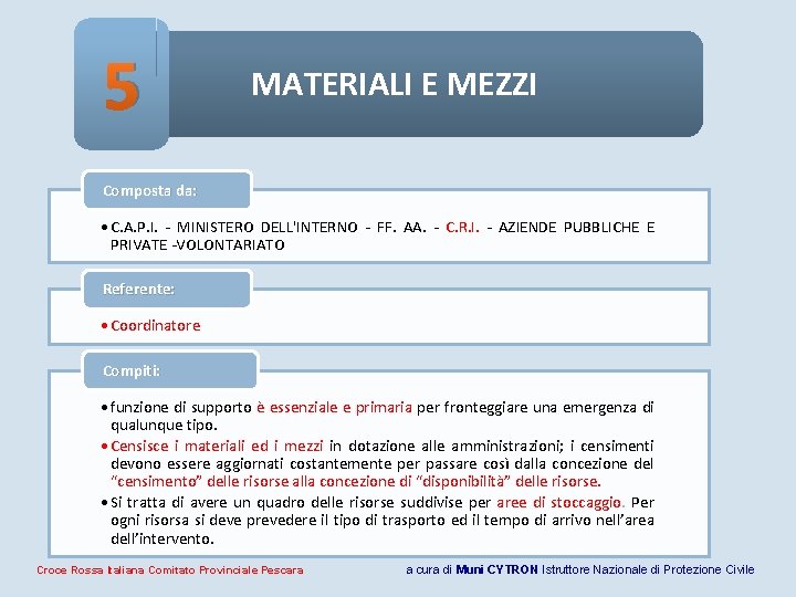 5 MATERIALI E MEZZI Composta da: • C. A. P. I. - MINISTERO DELL'INTERNO 5 MATERIALI E MEZZI Composta da: • C. A. P. I. - MINISTERO DELL'INTERNO
