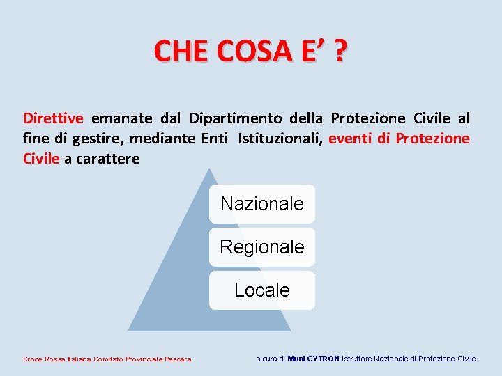 CHE COSA E’ ? Direttive emanate dal Dipartimento della Protezione Civile al fine di CHE COSA E’ ? Direttive emanate dal Dipartimento della Protezione Civile al fine di