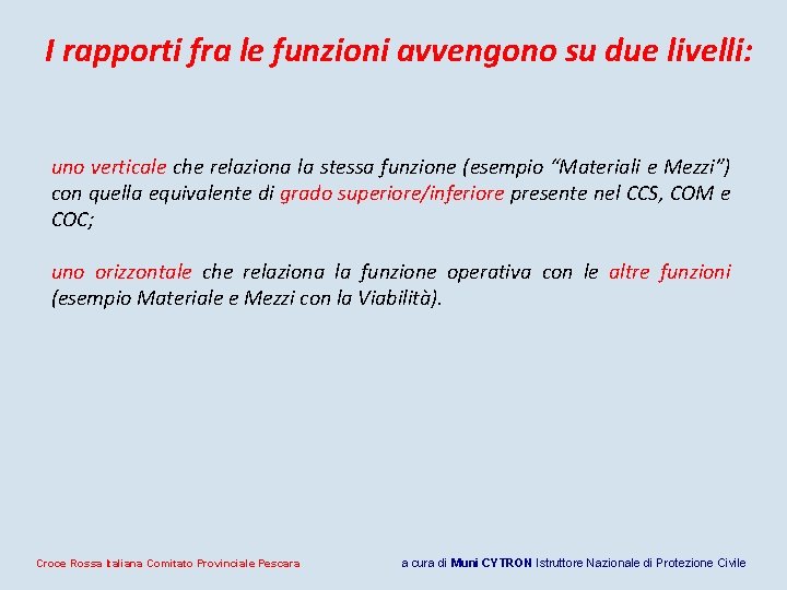 I rapporti fra le funzioni avvengono su due livelli: uno verticale che relaziona la I rapporti fra le funzioni avvengono su due livelli: uno verticale che relaziona la