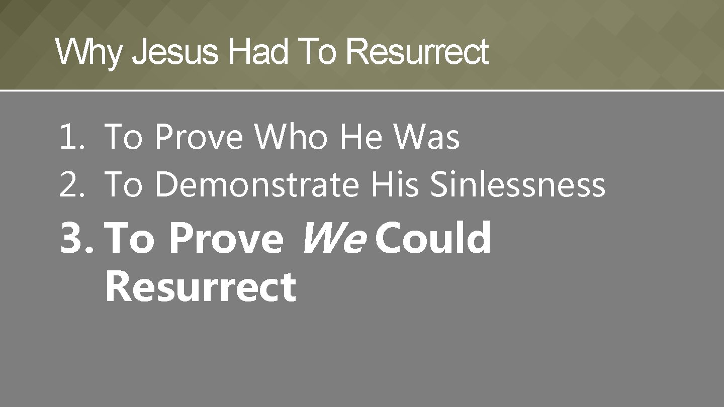 Why Jesus Had To Resurrect 1. To Prove Who He Was 2. To Demonstrate