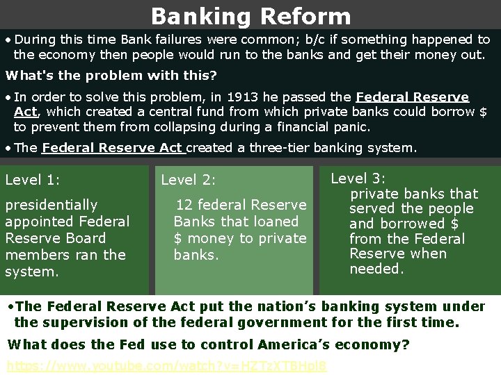 Banking Reform • During this time Bank failures were common; b/c if something happened Banking Reform • During this time Bank failures were common; b/c if something happened