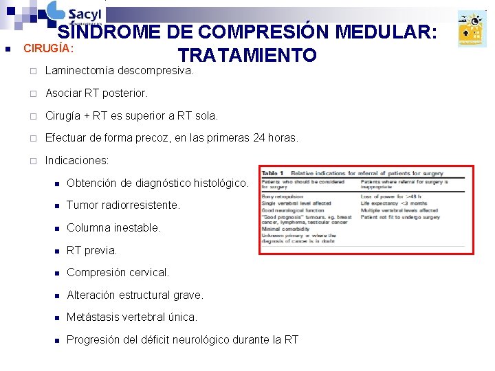 n SÍNDROME DE COMPRESIÓN MEDULAR: CIRUGÍA: TRATAMIENTO ¨ Laminectomía descompresiva. ¨ Asociar RT posterior. n SÍNDROME DE COMPRESIÓN MEDULAR: CIRUGÍA: TRATAMIENTO ¨ Laminectomía descompresiva. ¨ Asociar RT posterior.