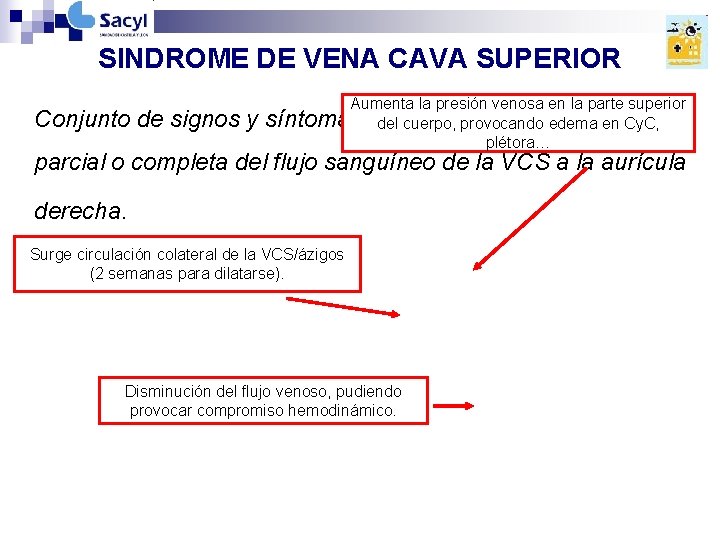 SINDROME DE VENA CAVA SUPERIOR Conjunto de signos y Aumenta la presión venosa en SINDROME DE VENA CAVA SUPERIOR Conjunto de signos y Aumenta la presión venosa en