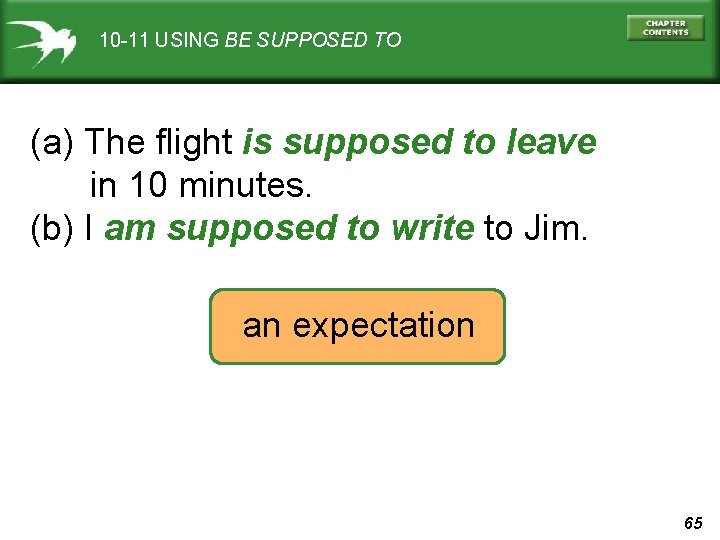 10 -11 USING BE SUPPOSED TO (a) The flight is supposed to leave in