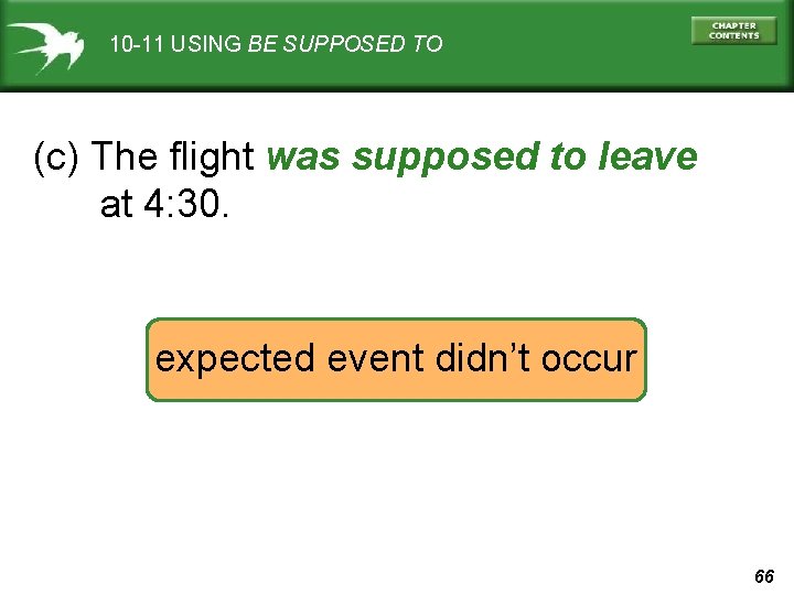 10 -11 USING BE SUPPOSED TO (c) The flight was supposed to leave at