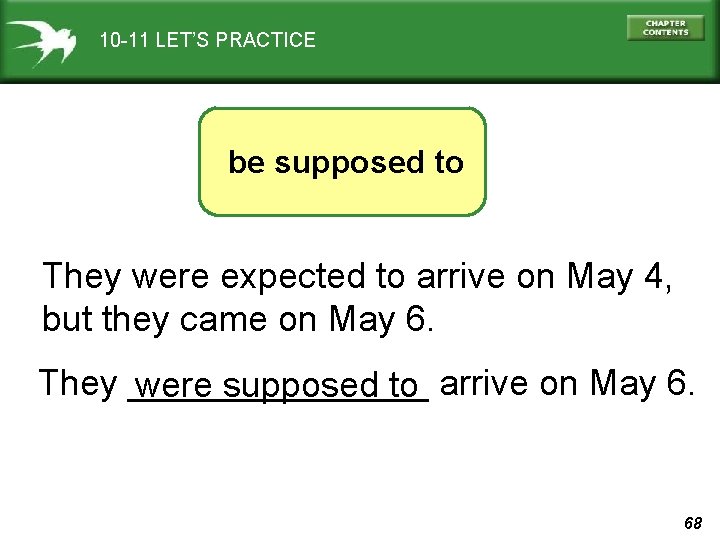 10 -11 LET’S PRACTICE be supposed to They were expected to arrive on May