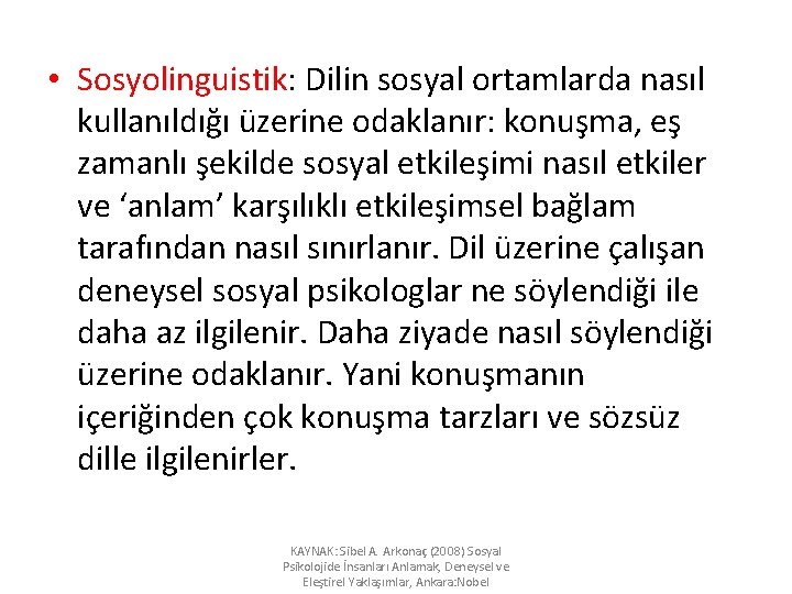  • Sosyolinguistik: Dilin sosyal ortamlarda nasıl kullanıldığı üzerine odaklanır: konuşma, eş zamanlı şekilde