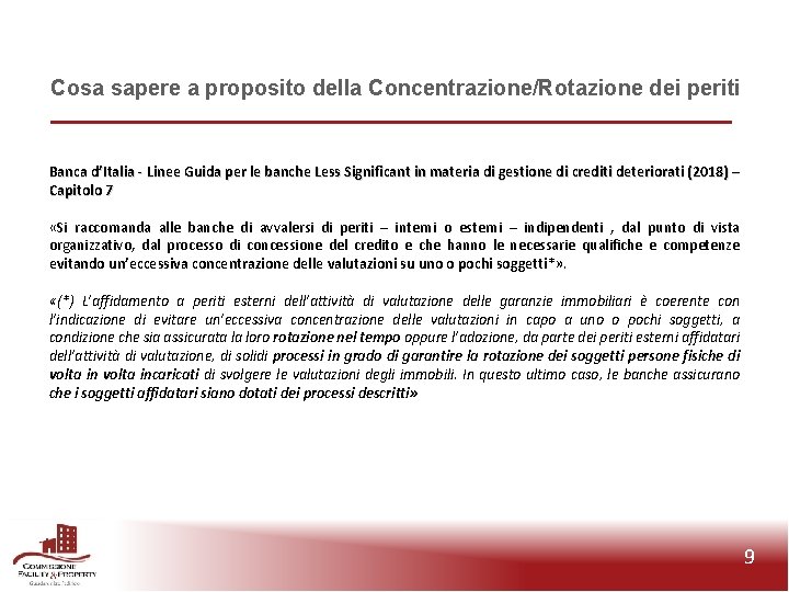 Cosa sapere a proposito della Concentrazione/Rotazione dei periti Banca d’Italia - Linee Guida per