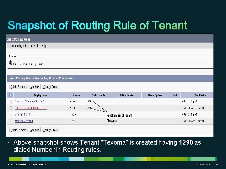  • Fgsgssgsdgs • Above snapshot shows Tenant “Texoma” is created having 1290 as