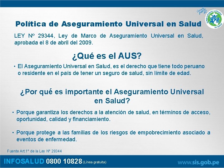 Política de Aseguramiento Universal en Salud LEY Nº 29344, Ley de Marco de Aseguramiento