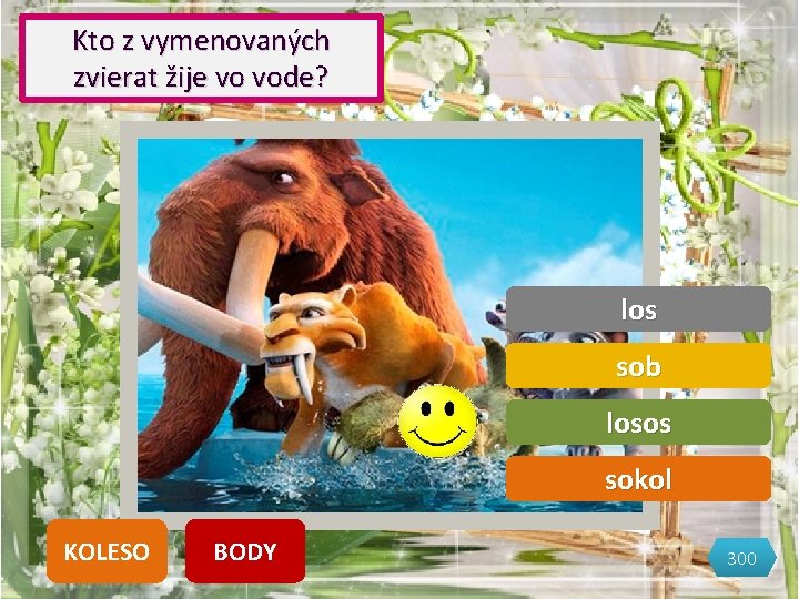 Kto z vymenovaných zvierat žije vo vode? los sob losos sokol KOLESO BODY 300