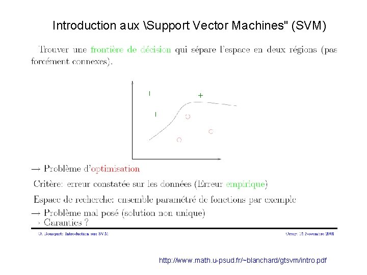 Introduction aux Support Vector Machines" (SVM) http: //www. math. u-psud. fr/~blanchard/gtsvm/intro. pdf 