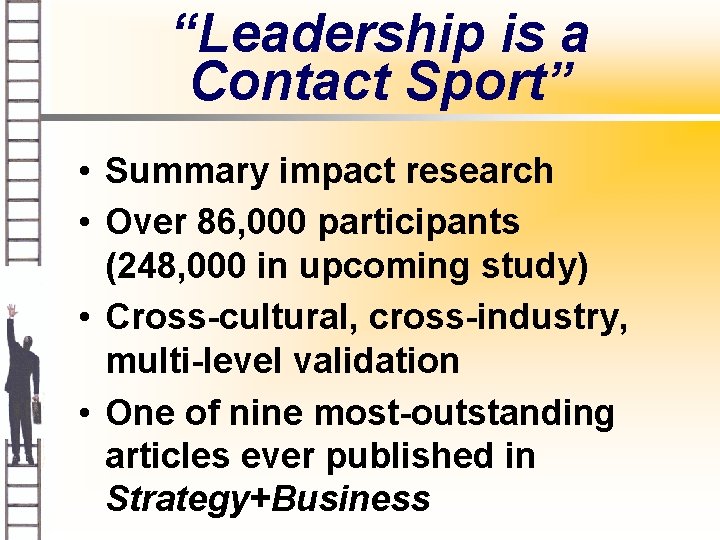 “Leadership is a Contact Sport” • Summary impact research • Over 86, 000 participants