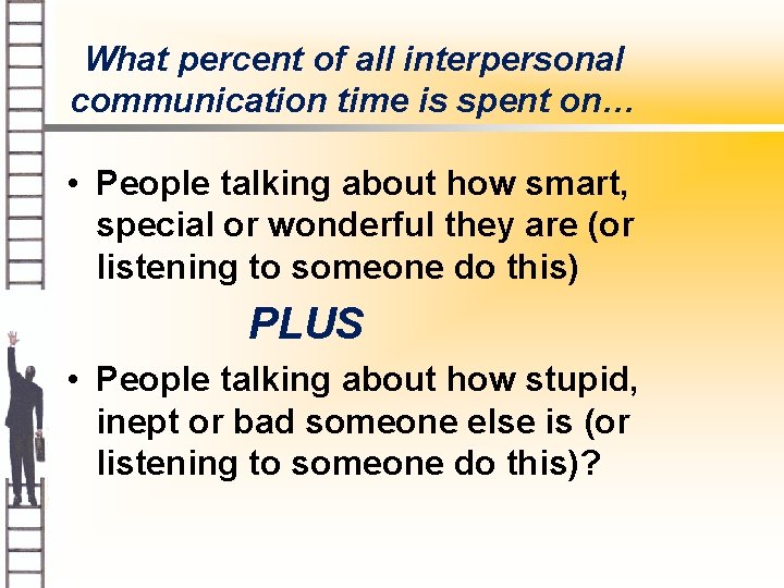 What percent of all interpersonal communication time is spent on… • People talking about