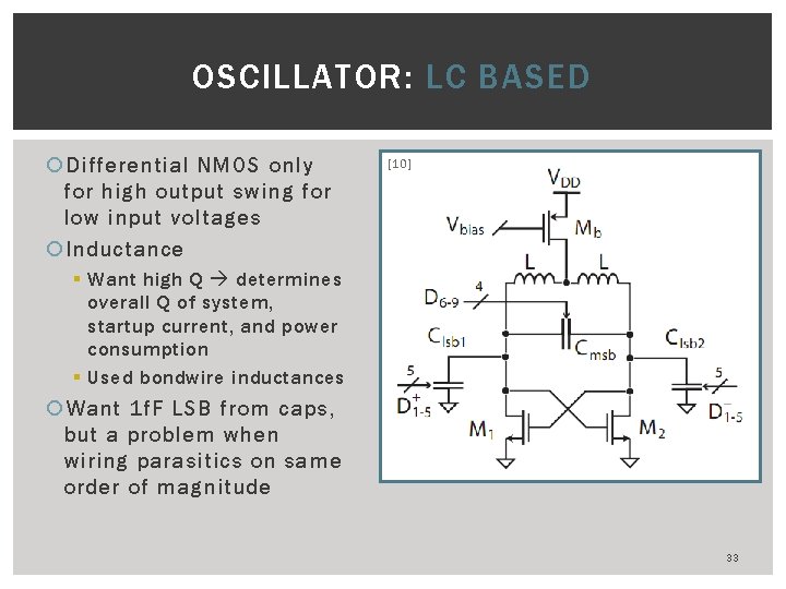 OSCILLATOR: LC BASED Differential NMOS only for high output swing for low input voltages