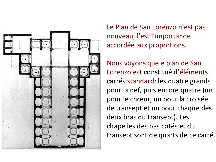 Le Plan de San Lorenzo n’est pas nouveau, l’est l’importance accordée aux proportions. Nous