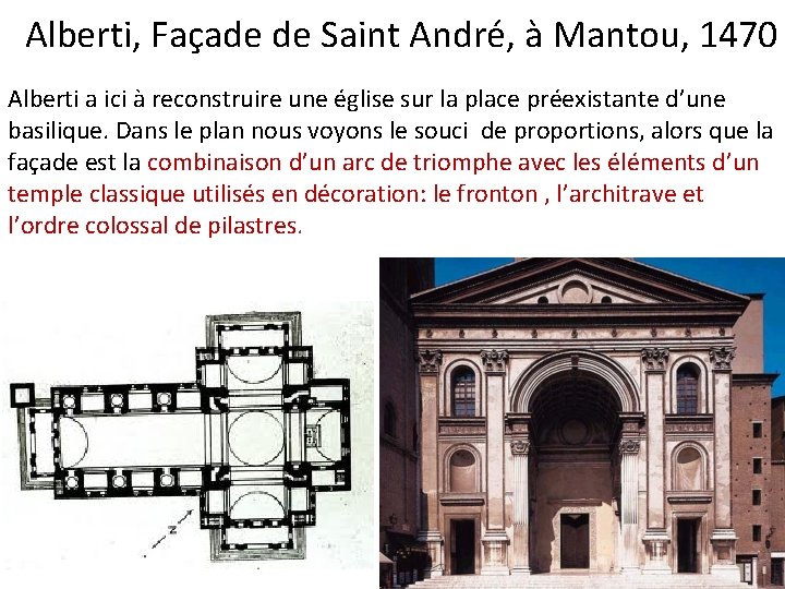 Alberti, Façade de Saint André, à Mantou, 1470 Alberti a ici à reconstruire une