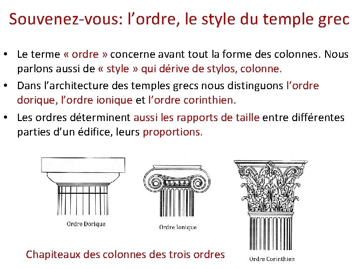 Souvenez-vous: l’ordre, le style du temple grec • Le terme « ordre » concerne